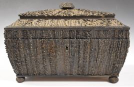 Anglo Indian / Ceylon / Sri Lanka large stag horn sarcophagus shaped tea caddy with Vizagapatam