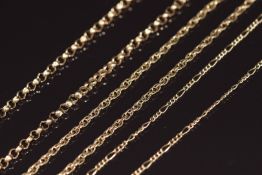 Three 9ct gold chains, 14.3g