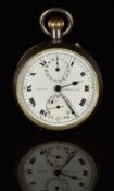 Heath & Co of London silver keyless winding open faced chronograph pocket watch with blued hands,