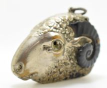 Victorian brass vesta case in the form of a ram's head, length 5.5cm
