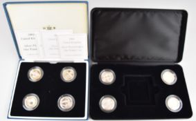 Two sets of Royal Mint silver proof £1 coins comprising four 2004-2007 piedforts featuring bridges