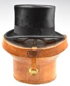 Vintage Christys' silk top hat leather box with keys