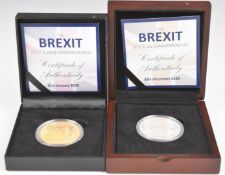 Silver proof 1oz commemorative crown coin for Brexit 31st December 2020 together with a gold
