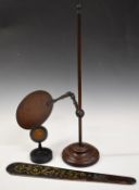 19th or early 20thC turned wood table firescreen, height 55cm, together with a turned wood watch