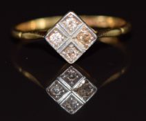 Art Deco 18ct gold ring set with diamonds in a platinum setting, 1.7g, size M