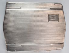 Art Deco style hallmarked silver cigarette case with engine turned decoration, Birmingham 1958,