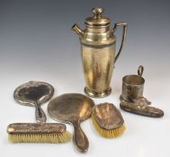 Hallmarked silver dressing table items comprising hand mirror, brush and nail buffer, together