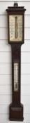 Wells of Newport mahogany cased stick barometer and thermometer, height 103cm