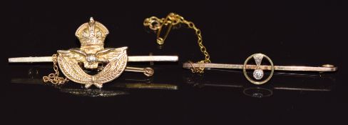 A 9ct gold brooch set with diamonds and a 9ct gold RAF brooch, 4.8g 4.6x1.9cm