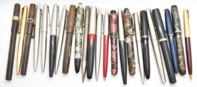 Twenty three pens and pencils to include Parco, Blackbird with 14ct gold nib, Sheaffer, Onoto,