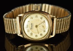 Pioneer 9ct gold gentleman's wristwatch with subsidiary seconds dial, gold hands and Arabic