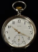 Zenith Grand Prix silver keyless winding open faced pocket watch with subsidiary seconds dial,