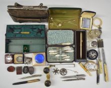 Collection of hallmarked silver items and collectibles including guilloché enamel pill box,