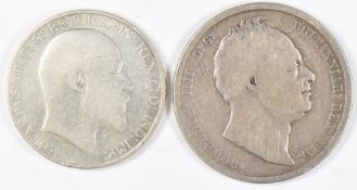 1836 William IV half crown and an Edward VII florin, both F