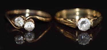 Two 9ct gold rings set with cubic zirconia, 2.8g, size K & M