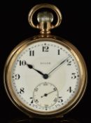 Rolex gold plated keyless winding open faced pocket watch with inset subsidiary seconds dial,