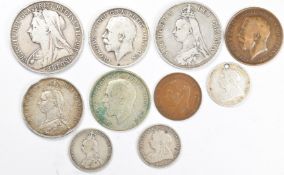 1899 Queen Victoria veiled head crown together with an 1888 Jubilee head double florin, an 1887