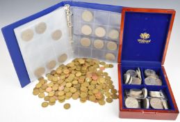 A collection of approximately seventy modern crowns contained in a wooden box and an album