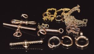 Two 9ct gold T bars, 9ct gold clip, 9ct gold barrel clasp, two 9ct gold clasps, Victorian faceted