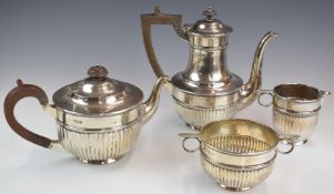 Goldsmiths & Silversmiths Co Victorian hallmarked silver four piece tea set with reeded lower