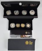 Two sets of Royal Mint silver proof piedfort coins including a 2009 collection with Kew Gardens