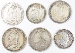 Approximately 127g of Georgian and Victorian silver coinage including crowns and half crowns