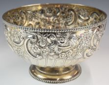 Victorian hallmarked silver pedestal punch bowl with embossed decoration, London 1898, maker William