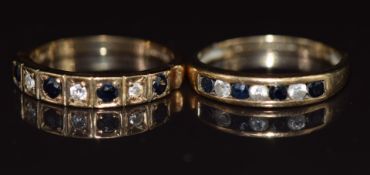 Two 9ct gold rings, one set with sapphires and cubic zirconia and the other sapphires and
