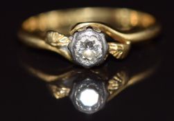 An 18ct gold ring set with a diamond of approximately 0.16ct, 2.5g, size O
