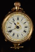 Unnamed 14ct gold keyless winding open faced pocket watch with blued hands, black Roman numerals,