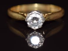 An 18ct gold ring set with a round cut diamond of approximately 0.4ct, 3.3g, size N
