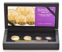 Hattons of London 2022 four coin proof gold sovereign set Queen Elizabeth II Tribute comprising full