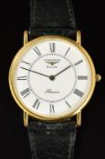Longines Presence gentleman's wristwatch with black hands and Roman numerals, white dial, gold