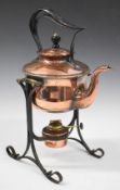 Arts & Crafts copper and brass spirit kettle in the manner of W A S Benson, height 34cm