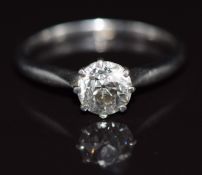 Art Deco platinum ring set with a diamond of approximately 0.7ct, 2.8g, size K