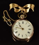 Unnamed 9ct gold keyless winding open faced pocket watch with gold hands, black Roman numerals,