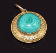 Victorian pendant / locket set with malachite, verso a glass compartment, 5.1g