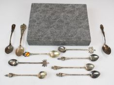 White metal spoons including examples marked sterling and 800 and an unmarked cased set of six,