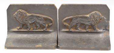 Pair of bronze lion book ends or similar, with B&H maker's marks verso, length 12cm