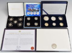 Three cased UK silver coin sets and one cover comprising Royal Babies, Centenary of the Royal