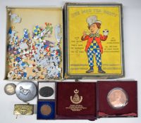 Collectibles including an Art Deco compact with nude lady in relief decoration, cased bronze