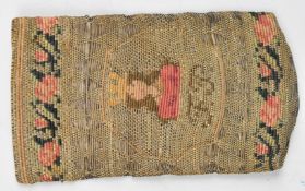 17th / 18thC silver wirework purse with embroidered figural decoration of a queen with crown and