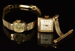 Two 9ct gold ladies watches comprising Rotary wristwatch on 9ct gold textured bracelet (15g) and a