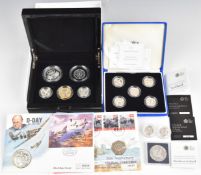 A small collection of coins comprising Royal Mint 2010 silver proof set of five piedforts, cased