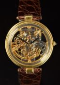 Eugene Bornand 18ct gold automatic skeleton wristwatch with blued hands, silver chapter ring,