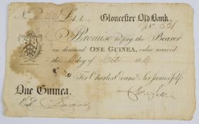 Gloucester Old Bank 1814 provincial Georgian one guinea banknote, serial number 551, for Charles