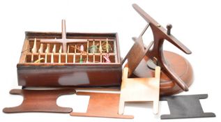 Sewing, needlework and embroidery interest Victorian mahogany and brass wool winder, mahogany fitted