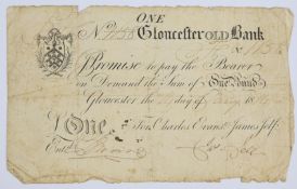Gloucester Old Bank 1814 provincial Georgian one pound banknote, serial number 1158, for Charles