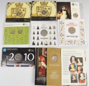 Nine Royal Mint brilliant uncirculated collectable coins, all in original packaging comprising