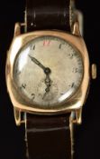 Unnamed 9ct gold gentleman's wristwatch with subsidiary seconds dial, luminous hands, black Arabic